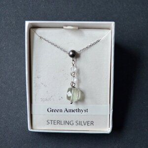 Sterling Silver Green Amethyst Drop Necklace New